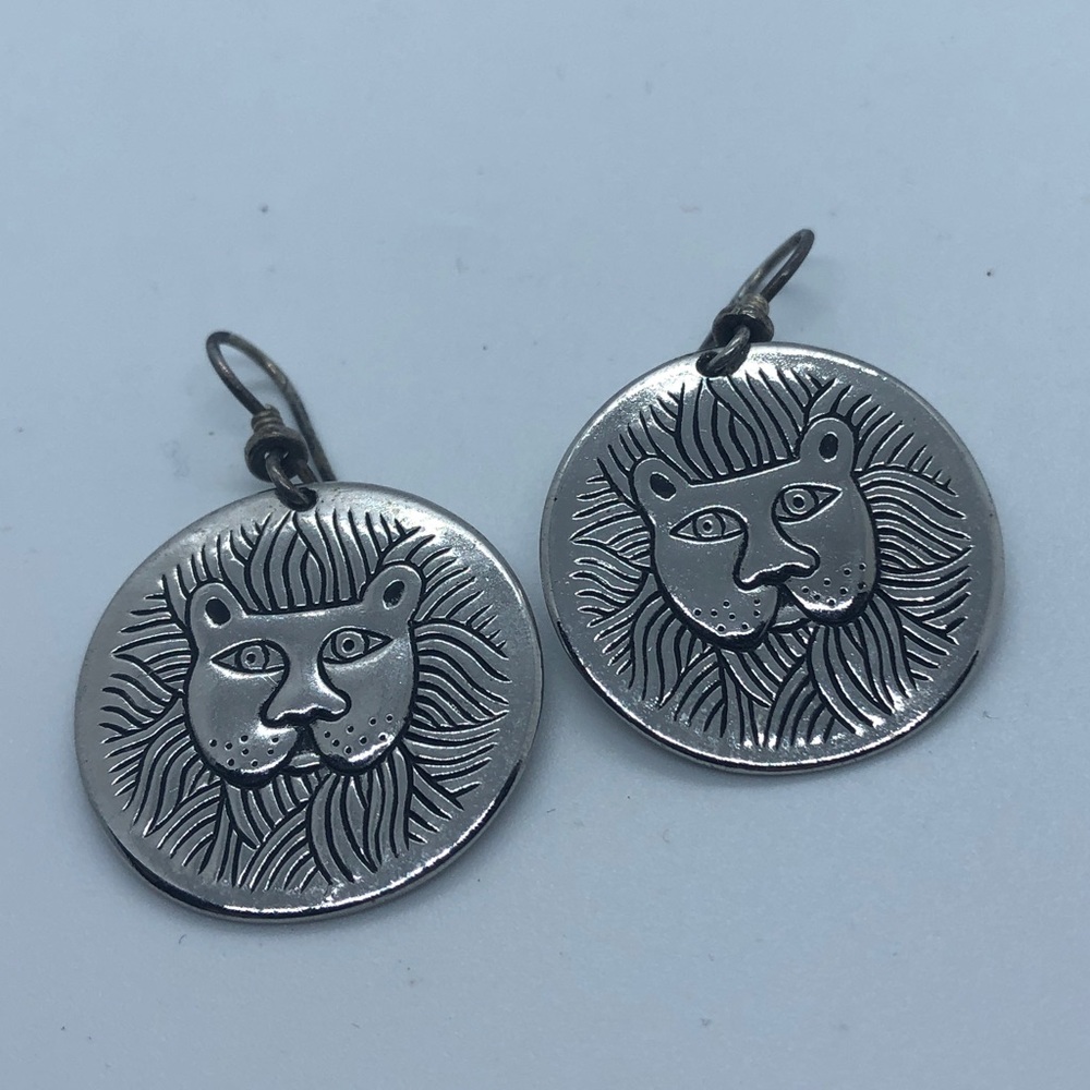 Laurel Burch vintage silver lion pierced earrings